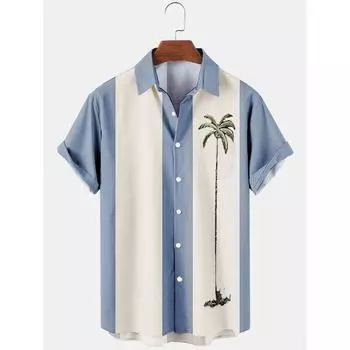 Летняя мужская рубашка в гавайском стиле, 3D-принт кокосовой пальмы, праздничная футболка с короткими рукавами, рубашка свободного покроя, повседневная одежда S