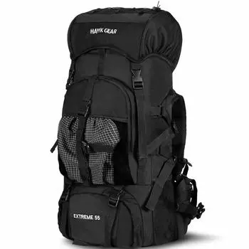 HAWK GEAR Backpack 55L Waterproof Large Capacity Rain Cover Zack Long Travel Disaster Prevention Disaster (Jet Black)