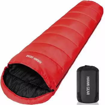 [HAWK GEAR] Sleeping bag, sleeping bag, mummy type, camping, outdoor, -15 degrees cold resistant, simple waterproof, all seasons (red)