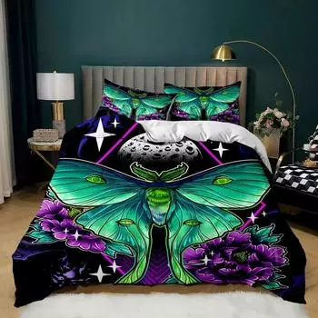 Hawk Moth Duvet Cover Set,Butterfly Animal Comforter Cover,Gothic Moth Boho Duvet Cover,Queen King Full Twin Size Bedding Set EU Single 135x200cm