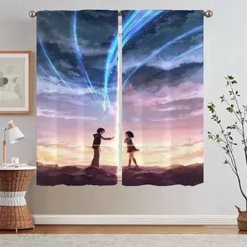 Хаяо Миядзаки Современные Шторы Для Гостиной Для Камеры Шторы Затемнения Подхваты Для Штор Разделения Кухонные Шторы 2 Шт. Набор Кудри W50xH70cmx2pcs-CL