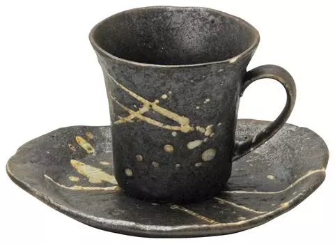 Hayashi Kinnosuke Shoten Mino ware coffee bowl and plate black brush brush 801-25-41E