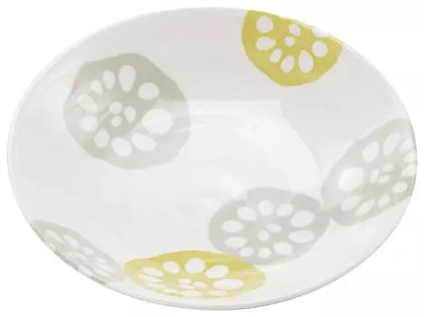 Hayashi Kinnosuke Shoten Mino Ware Lightweight Shallow Bowl Large Plate Lotus Root Yellow Approximately Diameter x Height Microwave and Dishwasher