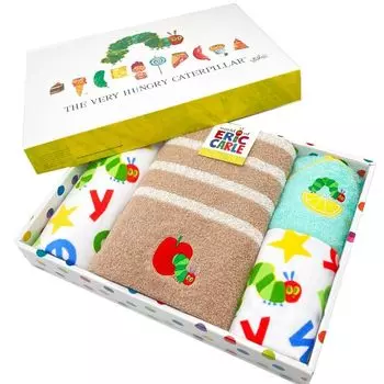 Hayashi Towel Gift Compact Bath Towel 50 x Face Towel 34 x Hand Towel 34 x and Looped Hand Towel 34 x Total of 4 Towels Very Hungry Yum Yum HP300700
