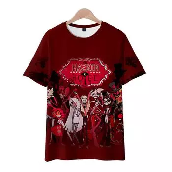 Hazbin Hotel Аниме женские и мужские футболки с графическим принтом и круглым вырезом с мультяшным принтом, большие размеры с короткими рукавами, модная мужская одежда, уличная одежда XS красный