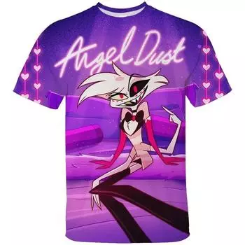 Hazbin Hotel Детские футболки 3D-принт Мужские футболки с коротким рукавом Уличная одежда в стиле хип-хоп Футболка с круглым вырезом Одежда унисекс S