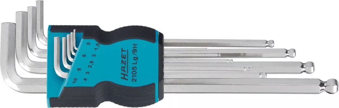 HAZET Ball Point Hex Wrench Set of 9 Plastic Ball Hexagonal Socket Profile Particularly Suitable for Screw Connections Flat Width 249 x 100 x 201 mm