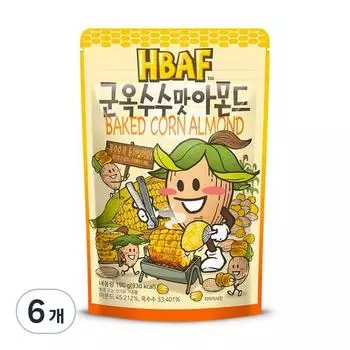 HBAF Roasted Corn Flavored Almonds, 190g, 6 pieces, Korean nuts