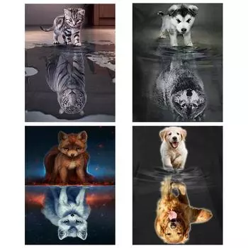 HC 5D DIY Алмазная картина животное собака кошка Алмазная мозаика Алмазная мозаика домашний декор 20*30 cm