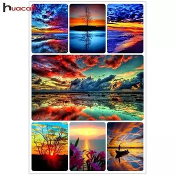 HC Полная площадь Алмазная картина Пейзаж 5D Алмазная вышивка Морской закат Картина горный хрусталь 20*30 cm
