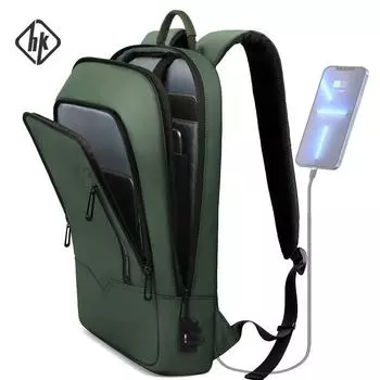 HcanKcan тонкий мужской рюкзак мода 15,6 дюймов сумки для ноутбука водонепроницаемый деловой рюкзак с зарядкой USB повседневный рабочий дорожный рюкзак 15.6 inch чёрный