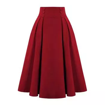 (ХЧЖ)Женская повседневная юбка-миди, винтажные эластичные плиссированные юбки трапециевидной формы с высокой талией L чёрный