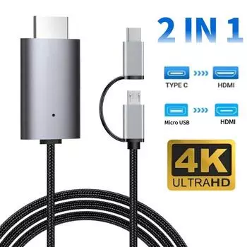 HD 1080P Type C USB 3.0 - HDMI-совместимый кабель для подключения устройств Android к телевизору, проектору, дисплею для телефонов Android, планшета к телевизору для MacBook, Pixel, iPad, Dell