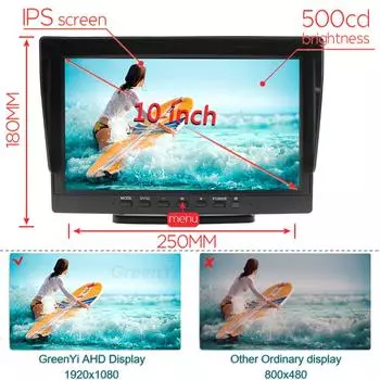 HD 1920x1080P 10,1-дюймовый IPS-экран для грузовиков, автобусов, транспортных средств, видеорегистратор, парковочный монитор с 2 каналами, передняя и задняя боковая AHD-камера для автомобиля