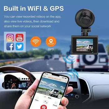 HD 4K+1080P WIFI GPS Автомобильный видеорегистратор Видеорегистратор Передняя и задняя камера с двумя объективами, широкоугольный, обратное изображение, черный ящик, автомобильные аксессуары none