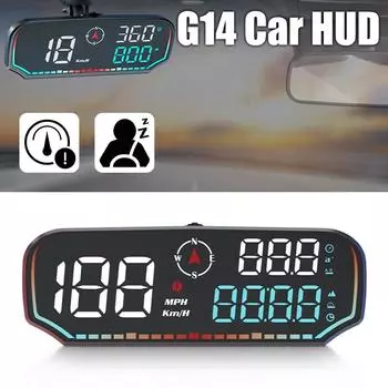 HD-дисплей Экран Высота Дата Спидометр G14 HUD BeiDou GPS Автоаксессуары с несколькими функциями сигнализации Проекционный дисплей автомобиля чёрный