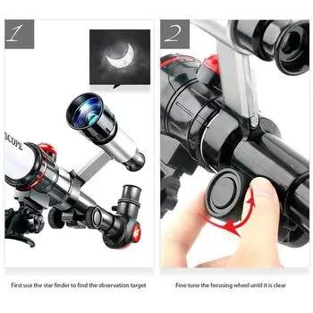 HD High Magnification Professional Astronomical Telescope Children Students Dual-Use Science Experiment Monocular серебряный