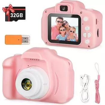 HD Kids Camera Selfie Camera Video&Photo Digital Camera Toddler Toys Camera with 32GB SD Card Birthday Gift for 3-6Y Girls розовый