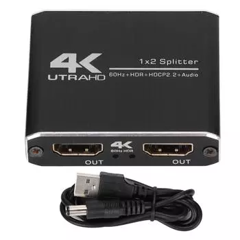 HD Multimedia Interface 2.0 Splitter 1 in 2 Out 4K 60Hz Cable Splitter for Dual Monitors