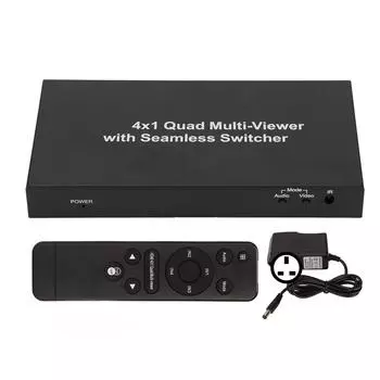 HD Multimedia Interface Splitter 4 in 1 Out 1080P HD Multimedia Interface Switcherwith Remote UK Plug