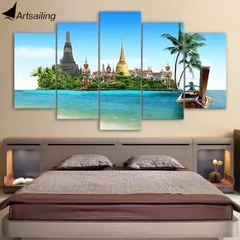 HD напечатанные 5 шт. холст искусство Тиланд Паттай Храм Будды в морской живописи картины для гостиной 20x35cm*2 20x45cm*2 20x55cm*1