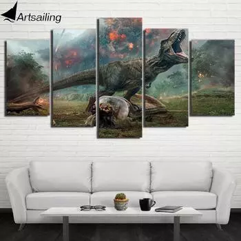 HD напечатанный 5 шт. холст, мир Юрского периода 2 извержения вулканов, принты на холсте, настенные картины с динозаврами для украшения детской комнаты 20x35cm*2 20x45cm*2 20x55cm*1