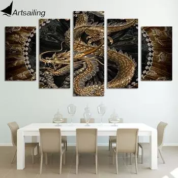 HD напечатано 5 шт. холст искусство китайский дракон живопись гостиная декор стены холст искусство 20x35cm*2 20x45cm*2 20x55cm*1