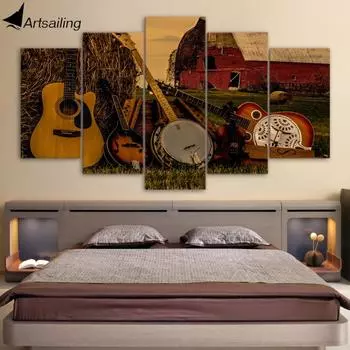 HD напечатано 5 шт. холст искусство классическая гитара живопись музыкальный инструмент настенные панно для гостиной 20x35cm*2 20x45cm*2 20x55cm*1
