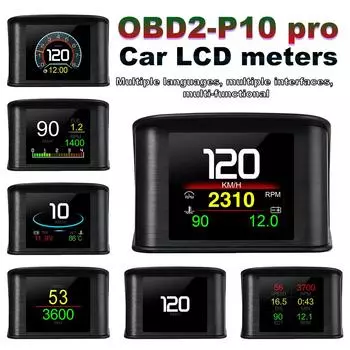 HD P10 P13 OBD2 GPS HUD Автомобильный проекционный дисплей Цифровой спидометр Автоматический бортовой компьютер с датчиками скорости, оборотов в минуту, температуры, напряжения, сигнализации