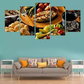 HD Печать 5 Панель Свежий Изысканный Завтрак Настенное Искусство Кухня Настенное Украшение Плакат Гостиная Искусство Украшения Дома Без Рамки 20x35cm*2 20x45cm*2 20x55cm*1