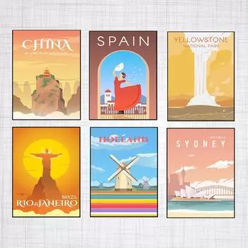 Hd печать холст художественная живопись Испания Ханой Голландия Китай Бубай Сидней винтажные путешествия города пейзаж плакаты настенная художественная картина 21cm30cm NoFrame