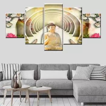HD печать холст картина 5 шт. большой Будда цветок плакат настенная художественная картина украшение дома гостиная фреска без рамки 20x35cm*2 20x45cm*2 20x55cm*1