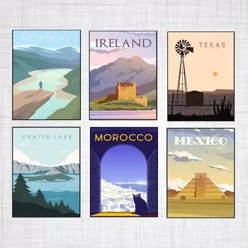 Hd печать холст живопись Япония Марокко Техас Норвегия Мальдиес Ирландия Винтаж путешествия города пейзаж плакат настенная картина 21cm30cm No Frame