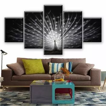 HD Печать Плакат 5 Шт. Животное Белый Павлин Настенные Картины Для Современной Гостиной Домашний Декор Рамки Холст Картины Без Рамки 20x35cm*2 20x45cm*2 20x55cm*1