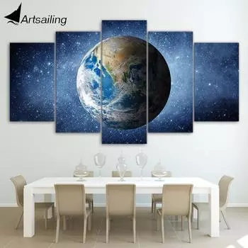 HD печатные 5 шт. холст искусство космическая вселенная звезды живопись голубая земля настенные картины для гостиной 20x35cm*2 20x45cm*2 20x55cm*1