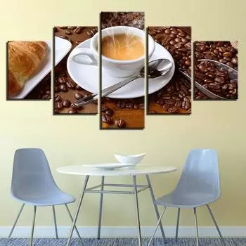 HD печатные фотографии, настенная живопись на холсте, 5 панелей, кофе для гостиной, кофейные зерна, украшение для дома без рамки 20x35cm*2 20x45cm*2 20x55cm*1