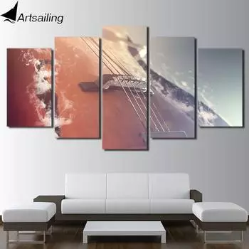 HD Печатный 5 шт. Холст Искусство Классическая гитара Картина Настенные Панно Модульный Музыкальный Плакат Домашний Декор 20x35cm*2 20x45cm*2 20x55cm*1