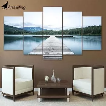 HD Печатный 5 шт. Холст Искусство Озерный Мост Картина Лесной Пейзаж Печать на Холсте Украшение Картина 20x35cm*2 20x45cm*2 20x55cm*1