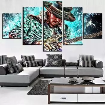 HD Печатный 5 шт. Мастер гитары Стиви Рэй Вон Картина Холст Настенная картина Картина Домашнее украшение Гостиная Холст без рамки 20x35cm*2 20x45cm*2 20x55cm*1