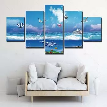 Hd принты украшения дома океан пейзаж фотографии настенная живопись модульное небо плакат живопись 5 компл. холст для гостиной в рамке 20x35cm*2 20x45cm*2 20x55cm*1