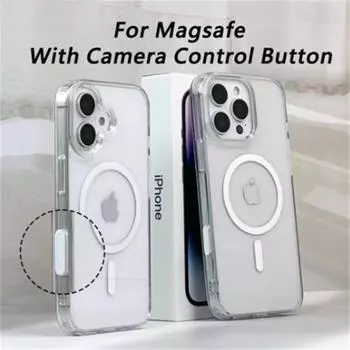 HD прозрачный акриловый магнитный чехол для iPhone 16 Pro Max Plus для беспроводной зарядки Magsafe с кнопкой управления камерой, защита iPhone 16 Pro Max
