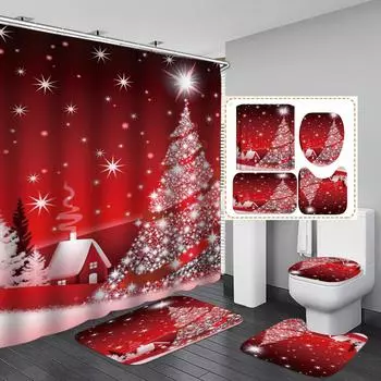 HD занавеска для душа, четырехсекционная рождественская елка, водонепроницаемая перегородка без перфорации, занавеска от дождя для отеля Only curtain 90x180