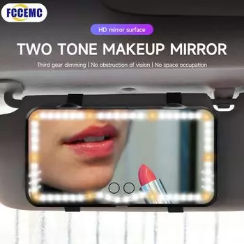 HD-зеркало со светодиодной подсветкой, автомобильное зеркало для макияжа, солнцезащитный козырек, заднее зеркало с регулируемой яркостью, сенсорный экран, двухцветный свет, USB-зарядка, туалетный столик чёрный