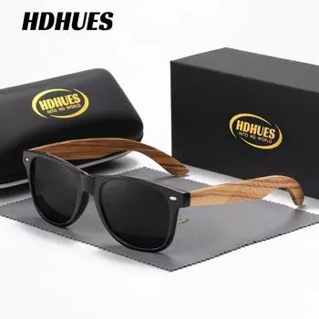 HdHues Унисекс Бамбуковые Поляризованные Солнцезащитные Очки Для Уличных Дорожных Винтажных Бамбуковых Ножек, UV400 чёрный