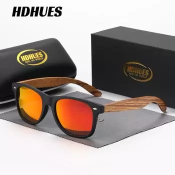HdHues Унисекс Бамбуковые Поляризованные Уличные Деревянные Винтажные Солнцезащитные Очки, UV400 чёрный