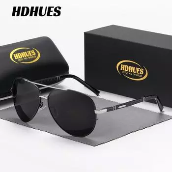 HdHues Унисекс Металлические поляризованные солнцезащитные очки для уличного вождения на пружинных ножках, UV400 чёрный