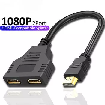 HDMI HD Cable Splitter 1080P 2 Dual Port Y Splitter 1 In 2 Out Cable Adapter для LCD TV Box PS3 HDMI-совместимый Splitter 0.3m