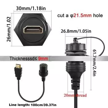 HDMI кабель «папа-мама» для автомобильного дисплея, водонепроницаемый кабель, пылезащитный чехол, установка на приборную панель, расширение для автомобильного HDTV-дисплея