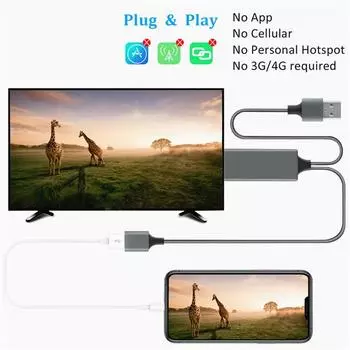 HDMI-кабель с зеркальным отображением, адаптер для телефона и телевизора HDTV для iPhone 11/iPad/Android 1080P чёрный