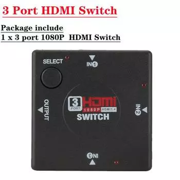 HDMI-переключатель 3 в 1, HDMI-переключатель, 3-портовый концентратор, автоматический переключатель 3x1, 1080p HD, 3 в 1, разветвитель HDMI-концентратор для HDTV XBOX360 PS3 чёрный